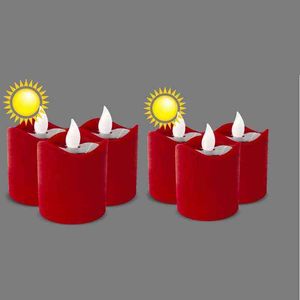 3 o 6 piezas de luz LED tipo vela de té con energía Solar de Color rojo de 2,2 pulgadas, velas falsas de plástico amarillas/blancas cálidas parpadeantes sin llama H1222