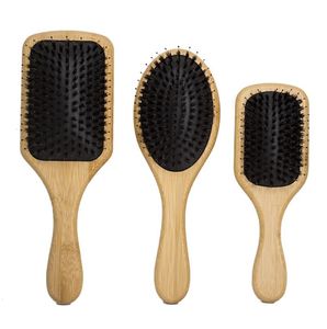 3 PACK Olive Wood Boar Bristle Hair Brush, Air Cushion Head Massager Comb With Nylon Pin, Natural Wood Handle Cushion Massage Hair Brush Designed for Women, Men, Thin