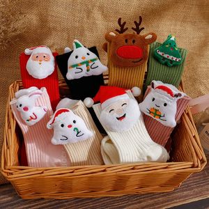 3 par/lote calcetines de suelo antideslizantes para bebés de Navidad bonitos calcetines de algodón de dibujos animados de Color sólido elásticos para niños de tubo medio Unisex 240111