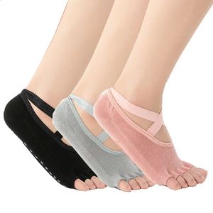 3 paires de chaussettes de yoga pour femmes avec poignée antidérapantes chaussettes demi-orteils pour ballet Pilates Barre danse chaussette antidérapante à cinq orteils 240220