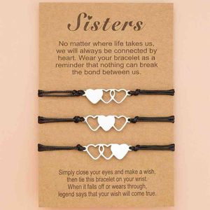3 pièces correspondant coeur soeur carte Bracelet en acier inoxydable à la main tressé charme amitié bijoux cadeaux pour les filles Wo