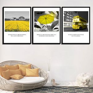 3 pezzi fiore giallo bus tela pittura moderna decorazione domestica soggiorno camera da letto stampa su tela pittura decorazione della parete immagine