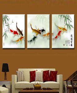 3 piezas de decoración del hogar de Coudros impresas en lienzo, arte de pared, caligrafía china, pez Koi, imagen de bambú para sala de estar 1645073