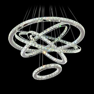 Lámpara de araña LED de cristal de 5 anillos, lámpara colgante moderna, luz de cristal para el hogar, luz de suspensión colgante para comedor, vestíbulo, escaleras
