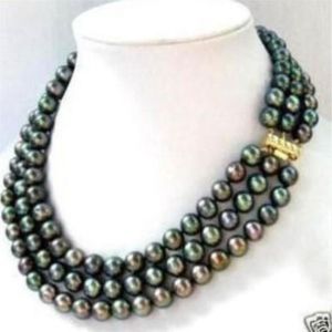 Collar de perlas akoya negras de 3 hileras de 7-8 mm 17-19 pulgadas 334V