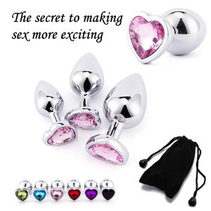 Tapón Anal de 3 tamaños, Mini corazón, Metal liso, acero inoxidable, estimulador de tapón Anal de cristal, Juguetes sexuales anales más pequeños para hombres y mujeres