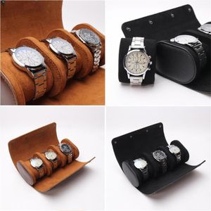 3 Slots Watch Boxes Roll Travel Case Portable Leather Watch Storage Box Slid in Out215V