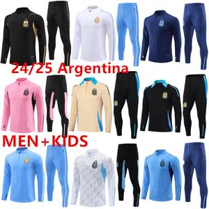 Maillots de football en combinaison argentine 3 étoiles 2024 2025 Home Away Veste Football Shirts Messis di Maria Dybala de Paul Maradona Men Kids Training Suile Tracksuits Suitts Kit