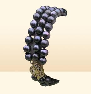 Bracelet en perles noires de Tahiti naturelles à 3 brins, 89mm, W0129527838
