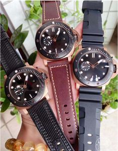 3 STYLE Super V7 Quality Dernières Version Men Watches Real Copper Watchcase 47 mm Date automatique Date de cuir lumineux