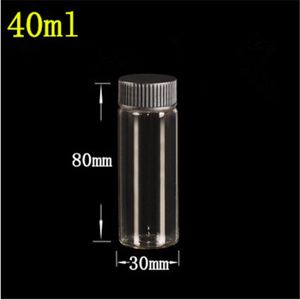 Bouteilles en verre de 40 ml de 30 * 80 * 21mm avec une vis en plastique CAP TRANSPARENT Cadeau vide Pors Noir Couvercle noir 24pcs / Lot Livraison Gratuite