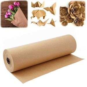 Rollo de papel de regalo Kraft marrón de 30 metros, papel reciclado para manualidades de regalo, pintura, fiesta de cumpleaños, decoración de embalaje de boda Y0712