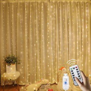 Rideau lumineux de Noël à 300 LED avec télécommande, guirlande lumineuse à suspendre au mur pour fenêtre extérieure, pour chambre à coucher, toile de fond, fête, décoration intérieure