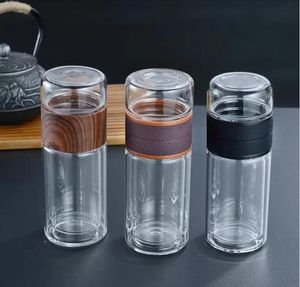 300 ml 10 oz Botellas de agua de té de vidrio Taza Taza de aguas de té de vidrio de doble pared resistente al calor con colador de infusor de té SN4065