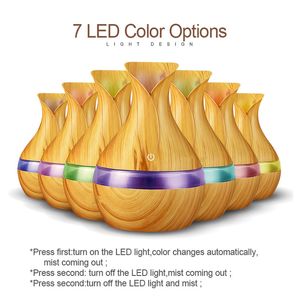 300ml Aroma Essential Oil Diffuser Ultrasonic Air Humidifier Purifier avec la forme de grain de bois 7 couleurs Changeant les lumières LED pour la maison de bureau