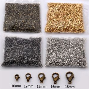 300 pièces 15MM résultats de bijoux Bronze or rose or noir rhodium argent mousqueton crochets pour collier Chain252s
