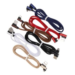 Câbles de charge de type C à double coude Câble de données micro USB Charge rapide Cordon métallique à 90 degrés pour téléphones Samsung Huawei Android