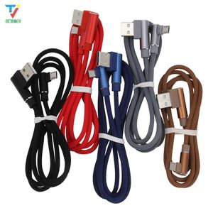 300 pièces/lot 1m/2m/3m 2 côtés 90 degrés en forme de L tissu tressé tissu câble de données USB type-c micro usb câble Android pour Xiaomi Samsung