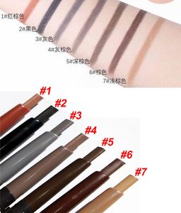 300 Uds venta al por mayor lápiz de cejas automático de marca coreana sin nis 7 colores polvo para cejas de doble cabeza de alta calidad