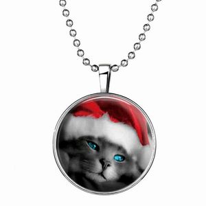 Рождественский подарок слайд ожерелье симпатичные очаровательны Cat панк стиль светящиеся длинный сплав смолы драгоценный камень ожерелье моды 21g 60 см