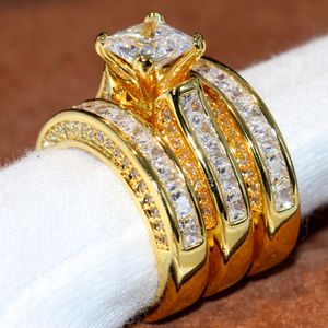 Виктория Wieck игристые ювелирные изделия Принцесса кольцо 14kt желтого золота заполнены 3 в 1 белый Топаз партии CZ Алмаз женщины свадьба обручальное кольцо