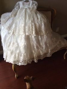 Vintage Vaftiz Elbisesi Uzun Kollu Dantel Antik Yürümeye Başlayan Bebek Vaftiz Elbise Çiçek Kız Çocuk İlk İletişim Elbise