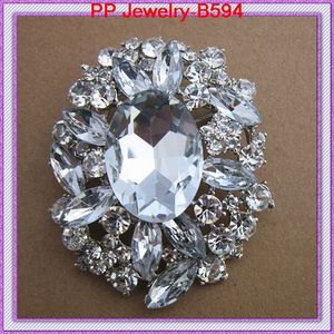 Gümüş Kaplama Büyük Kristal Büyük Broş Rhinestone Kristal Düğün Broş Pimleri B594 Çarpıcı Clear Diamante Büyük Broş Pin
