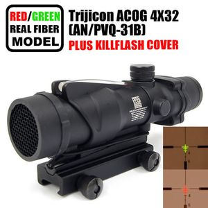 Trijicon Tactical Acog 4x32 волоконно -оптические приспособления с настоящими красными/зелеными кросс -ручками поставляются с Flash