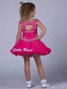 Küçük Rosie Kids Fuşya Çiçek Kız Gelinlik Kapalı Türkçe Cupcake Pageant Jowns Pullar Boncuklar Prenses232W