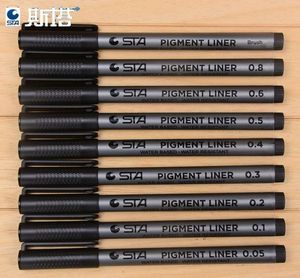 STA 8050 Boyama Tasarımları Kalemler Su Geçirmez Renk Siyah Hook Hat Maker Kalem Yumuşak Uç Fırça Kalem Sanat Çizim Kalemi 0.05mm-0.8mm Damla Damlama