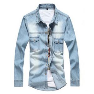 Atacado-novo homem denim camisas cowboy algodão homens camisa casual verão camisa mcl285