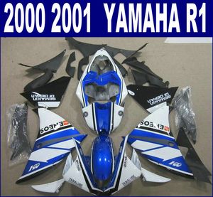 Ücretsiz nakliye plastik kaporta kiti YAMAHA 2000 2001 YZF R1 bodykits YZF-R1 00 01 mavi beyaz siyah fairings seti BR36 + 7 hediyeler