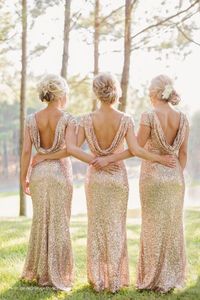 Sequins с коротким рукавом Золотые подружки невесты платья длиной длиной дешевое платье невесты платье спинки платье выпускного платья свадьбы