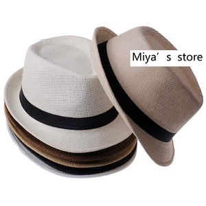 Toptan-Sıcak Satış Trendy Unisex Fedora Trilby Gangster Kap Kadınlar Için Yaz Plaj Güneş Saman Panama Şapka Erkekler Moda Serin Şapka Perakende