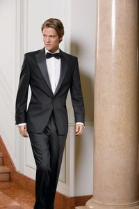 Sıcak Tavsiye Siyah Damat Smokin Saksı Yaka Yeni En Iyi erkek Gelinlik Balo Giyim Custom Made Erkekler Takım Elbise (Ceket + Pantolon + Kravat)