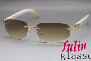 Großhandel rahmenlose grüne Sonnenbrille mit Geschenkbox, weiße echte Buffalo-Sonnenbrille, Outdoor-Fahrbrille, 3524011, Modeaccessoires, Größe: 58–18–140 mm
