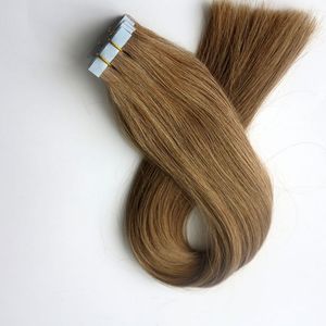 100g 40 adet Saç Uzantıları Tutkal Cilt Atkı Bandı Brezilyalı Hint Remy İnsan saç 18 20 22 24 inç # 12 / Işık Altın Kahverengi