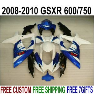 SUZUKI GSXR750 GSXR600 2008 için sıcak satış kaporta kiti 2009 2009 K8 K9 GSX-R600 / 750 08-10 beyaz mavi Corona fairings set R47P özelleştirmek