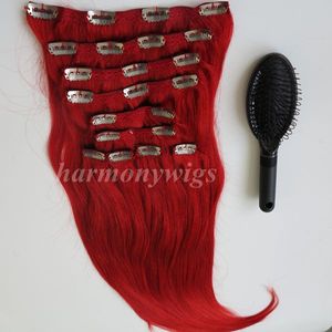 160g 10 adet / 1 Takım üzerinde Klip saç Uzatma Kırmızı renk Brezilyalı Hint Remy İnsan saç 20 22 inç