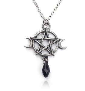 Kadınlar Charm Takı Aksesuar Hediye wl1114 için Supernatural Pentagram Ay kolye Siyah Kristal kolye Cadı Koruma Yıldız Muska