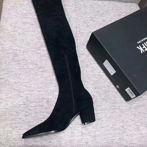 Sıcak Satış-Sonbahar ve Kış SMFK Çizmeler kadın Elastik Diz Yüksek Çizmeler Kalın Topuk 5.5 cm Tüp Pentagram Koyun Ayak Pedi ile Yapıştırılan