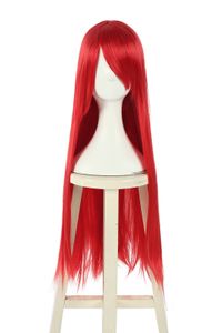 Boyutu: ayarlanabilir tarzı Sentetik PERİ KUYRUK Erza Scarlet Cosplay Peruk Uzun Kırmızı Düz ​​Saç Bang Peruk uzunluğu Smooth: 80cm