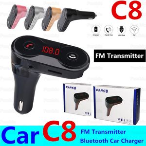 Car C8 FM Transmitter MP3 Player Modulator Hands Free Wireless Bluetooth Car Kit with USB Car Charger Support TF U Disk Play 100PCS