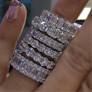 Vecalon 8 スタイル光沢約束結婚指輪リング 925 スターリングシルバーダイヤモンド婚約指輪女性男性ジュエリー