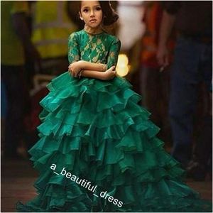 Zümrüt Yeşil Genç Kız Yarışması Elbise Teens For Prenses Çiçek Kız Elbise doğum günü partisi Elbise Balo Organze Uzun Kollu FG1283