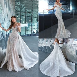 mermaid wedding dresses with detachable train beaded sequins appliqued lace bridal gowns custom made vestidos de novia