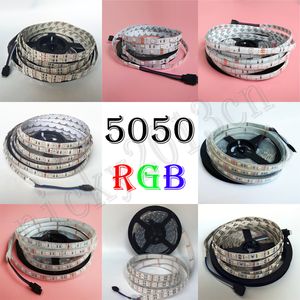 12V 5M 5050 RGB LED Esnek Strip Light Bant 150LEDS 300LEDS 600LEDS SMD Tek Çift Sıralı Su Geçirmez Çok Renk Değişimi Noel için