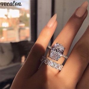 Vecalon Classic 925 Sterling Silber Ringset Ovalschliff 3ct Diamant Cz Verlobungs-Ehering-Ringe für Frauen Brautbijoux
