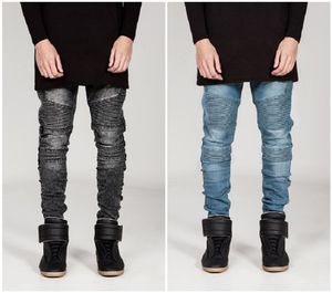 Erkek Kot Streç Kargo Denim Siyah Biker Kot Erkekler Kadınlar Pileli Skinny Hi-Q Klasik Erkek Pantolonlu Kadınlar