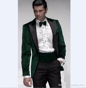 Новая мода темно-зеленый бархат Groom Tuxedos Пик нагрудные Человек работы деловой костюм Свадьба партии Blazer костюмы (куртка + штаны + Tie) H: 880